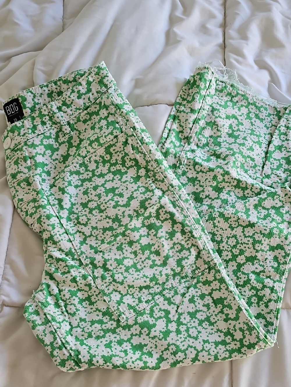 BDG White & Green Floral High-Rise Jeans